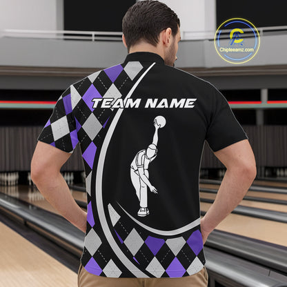 Purple Argyle Pattern Bowling Jersey for Men Custom Polo & 1/4-Zip Bowling Team Shirt Bowling Gift QZT725