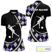 Load image into Gallery viewer, Purple Argyle Pattern Bowling Jersey for Women Custom Polo &amp; 1/4-Zip Bowling Team Shirt Bowling Gift QZT725