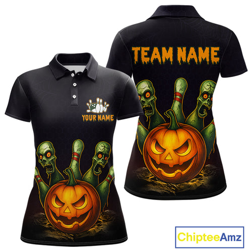 Custom Zombie Pumpkin Bowling Jersey for Women Halloween Bowling Team Shirt Bowling Gifts QZT730