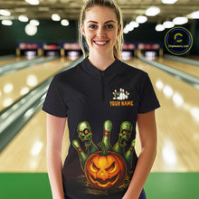 Load image into Gallery viewer, Custom Zombie Pumpkin Bowling Jersey for Women Halloween Bowling Team Shirt Bowling Gifts QZT730