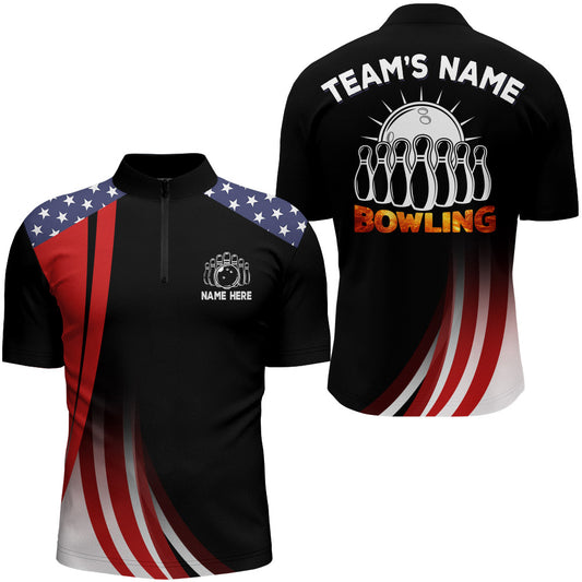 American Bowling Quarter-Zip Shirt for Men Custom Bowling Team Jersey Bowling Shirt QZT25