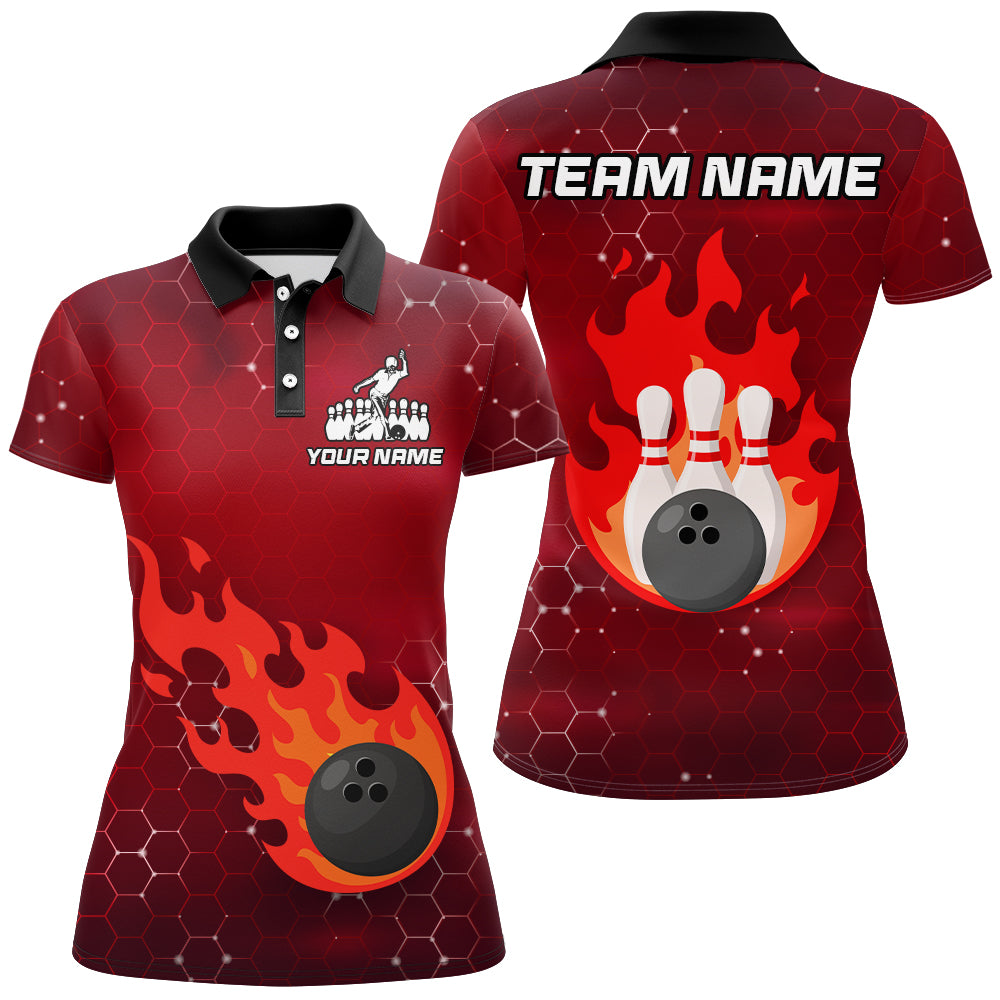 Flame Bowling Shirt for Women Custom Bowling Polo Jersey Bowling Team Shirt Bowlers Jersey QZT235