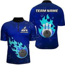 Load image into Gallery viewer, Flame Bowling Shirt for Men Custom Bowling 1/4 Zip Jersey Bowling Team Shirt Bowlers Jersey QZT235
