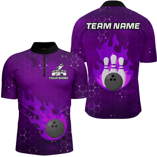 Flame Bowling Shirt for Men Custom Bowling 1/4 Zip Jersey Bowling Team Shirt Bowlers Jersey QZT235