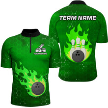 Load image into Gallery viewer, Flame Bowling Shirt for Men Custom Bowling 1/4 Zip Jersey Bowling Team Shirt Bowlers Jersey QZT235