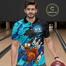 Load image into Gallery viewer, Custom Cyan Turkey Bowling Shirt Funny Ball Pin League Jersey for Men Polo Outfit QZT765