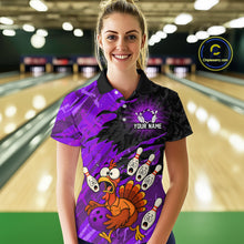 Load image into Gallery viewer, Custom Purple Turkey Bowling Shirt Funny Ball Pin League Jersey for Women Polo Outfit QZT765