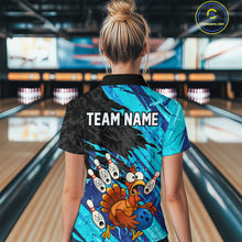Load image into Gallery viewer, Custom Cyan Turkey Bowling Shirt Funny Ball Pin League Jersey for Women Polo Outfit QZT765
