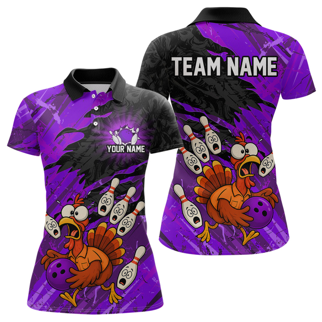 Custom Purple Turkey Bowling Shirt Funny Ball Pin League Jersey for Women Polo Outfit QZT765