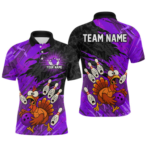Custom Purple Turkey Bowling Shirt Funny Ball Pin League Jersey for Men Polo Outfit QZT765