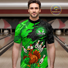 Load image into Gallery viewer, Custom Green Turkey Bowling Shirt Funny Ball Pin League Jersey for Men Polo Outfit QZT765