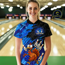 Load image into Gallery viewer, Custom Blue Turkey Bowling Shirt Funny Ball Pin League Jersey for Women Polo Outfit QZT765