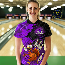 Load image into Gallery viewer, Custom Purple Turkey Bowling Shirt Funny Ball Pin League Jersey for Women Polo Outfit QZT765