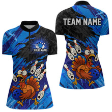 Load image into Gallery viewer, Custom Blue Turkey Bowling Shirt Funny Ball Pin League Jersey for Women Polo Outfit QZT765