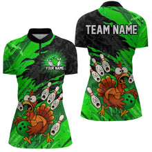 Load image into Gallery viewer, Custom Green Turkey Bowling Shirt Funny Ball Pin League Jersey for Women Polo Outfit QZT765