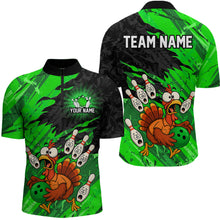 Load image into Gallery viewer, Custom Green Turkey Bowling Shirt Funny Ball Pin League Jersey for Men Polo Outfit QZT765
