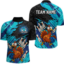 Load image into Gallery viewer, Custom Cyan Turkey Bowling Shirt Funny Ball Pin League Jersey for Men Polo Outfit QZT765