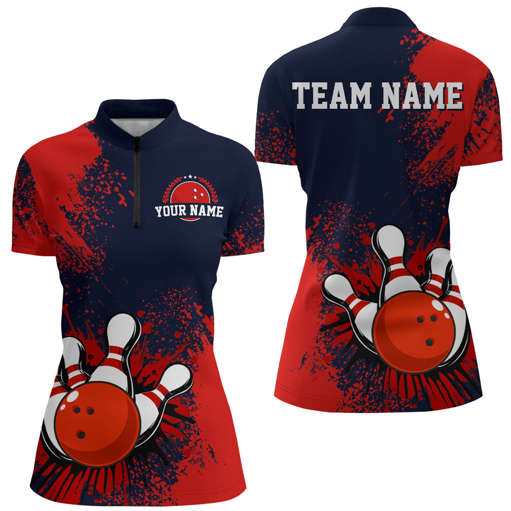 Personalized Women's Bowling Shirts Bowling Jersey Quarter Zip Bowling Performance QZT497