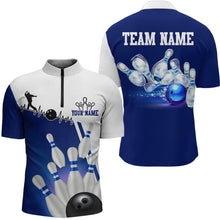 Load image into Gallery viewer, Personalized Bowling Shirts for Men and Women 1/4 Zip Bowling Team Jersey Blue &amp; White QZT599