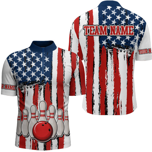 American Bowling Quarter-Zip Shirt for Men Custom Bowling Team Jersey Bowling Shirt QZT7