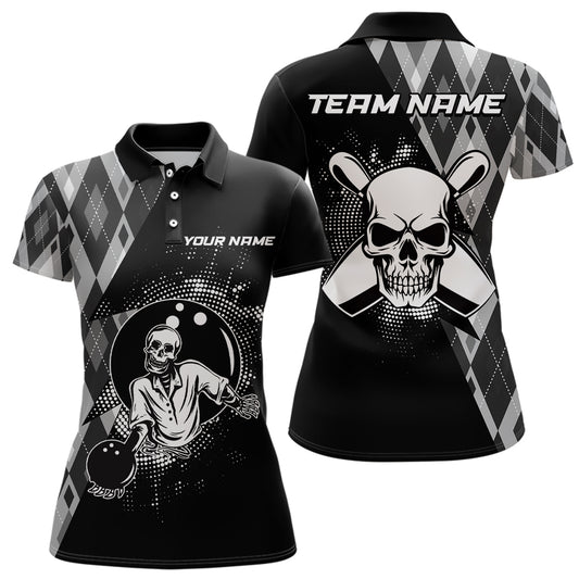 Personalized Bowling Shirts Black Women Skull Bowling Team League Polo Shirt Uniform QZT422