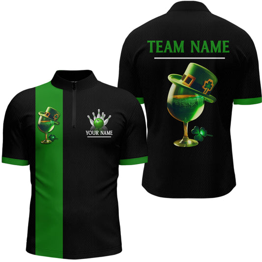 Green Bowling Shirt Custom St Patrick Day for Men Women Quarter-Zip Bowling Jersey QZT622