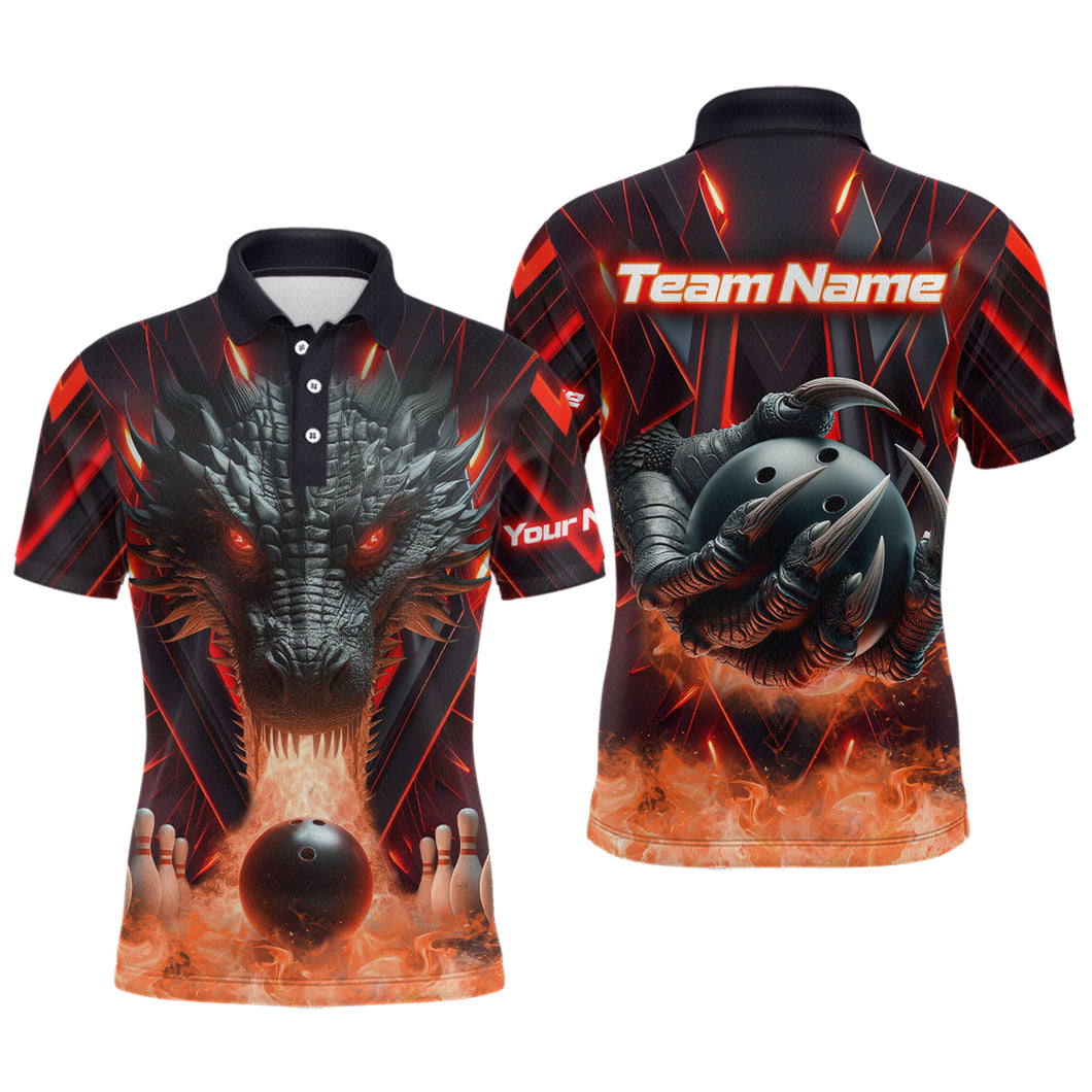 Red & Black Flame Dragon Bowling Shirt Polo Bowling Team League for Men Women Bowling Gifts QZT668