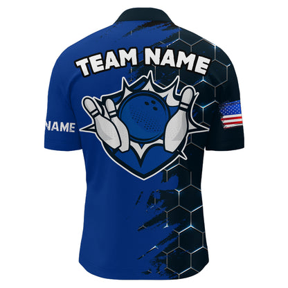 Navy & Black Bowling Shirt Customized Camo Bowling Shirt Quarter- Zip Bowling Team League for Men QZT266