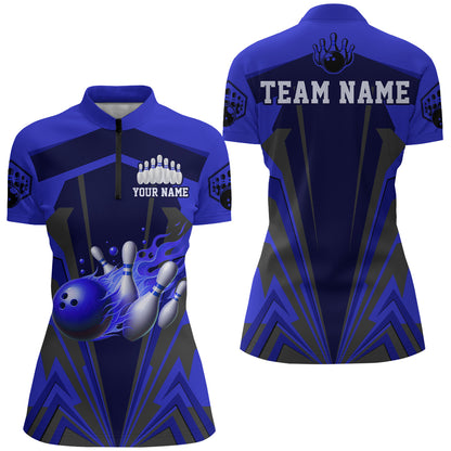 Personalized Bowling Shirts for Women 1/4 Zip Bowling Jersey Camo Bowling Uniform QZT428