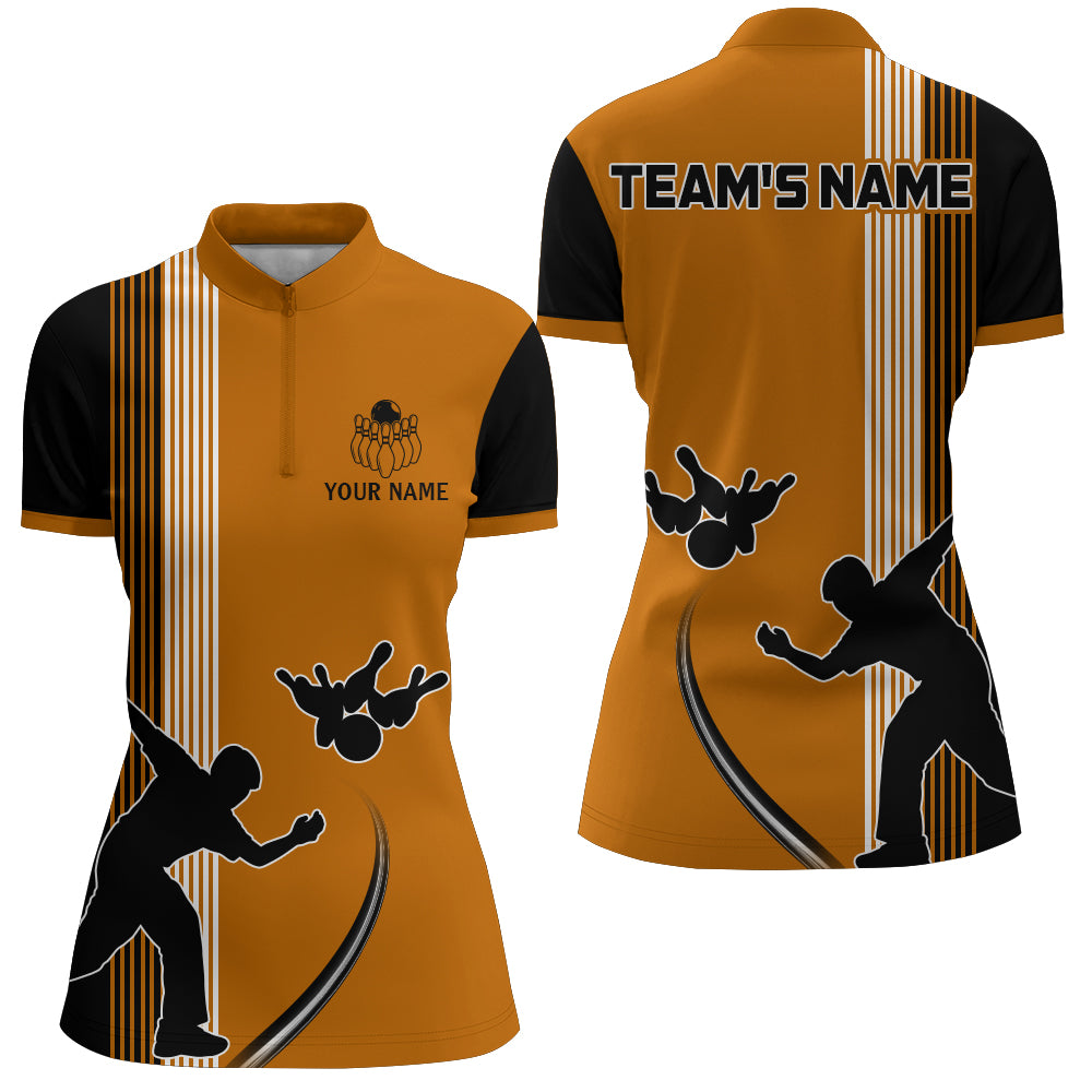Personalized Women 1/4 Zip Shirt Camo Bowling Silhoutte Shirts Bowling Team League QZT427
