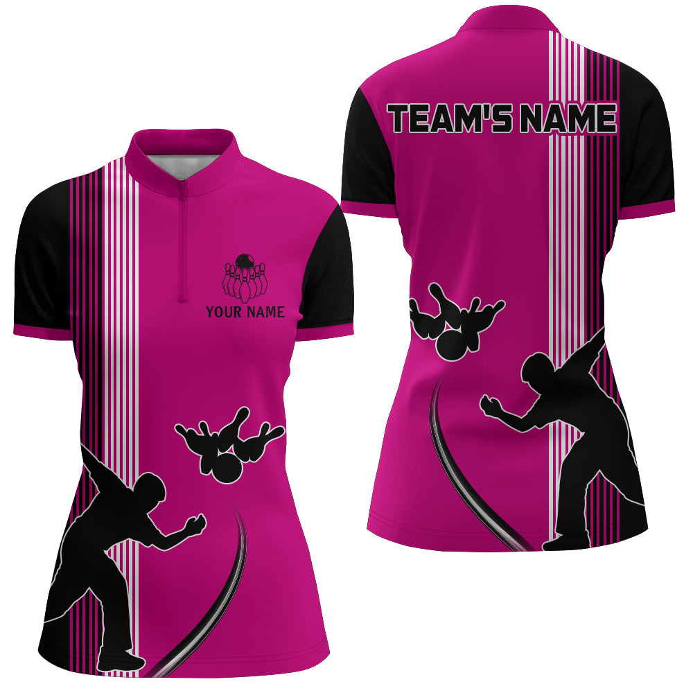 Personalized Women 1/4 Zip Shirt Camo Bowling Silhoutte Shirts Bowling Team League QZT427