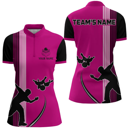 Personalized Women 1/4 Zip Shirt Camo Bowling Silhoutte Shirts Bowling Team League QZT427