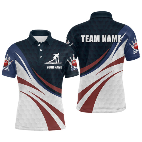 Personalized Red Blue & White Bowling Shirt Patriotic Polo Bowling Jersey for Men & Women QZT677