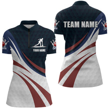 Load image into Gallery viewer, Personalized Red Blue &amp; White Bowling Shirt Patriotic 1/4-Zip Bowling Jersey for Men &amp; Women QZT677