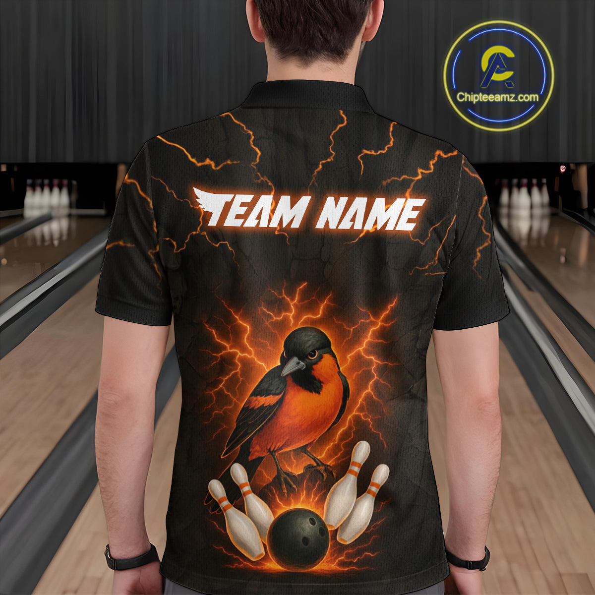 Custom Thunder Lightning Orioles Bowling Shirt Polo & Quarter-Zip Bowling Team League Bowling Jersey QZT716