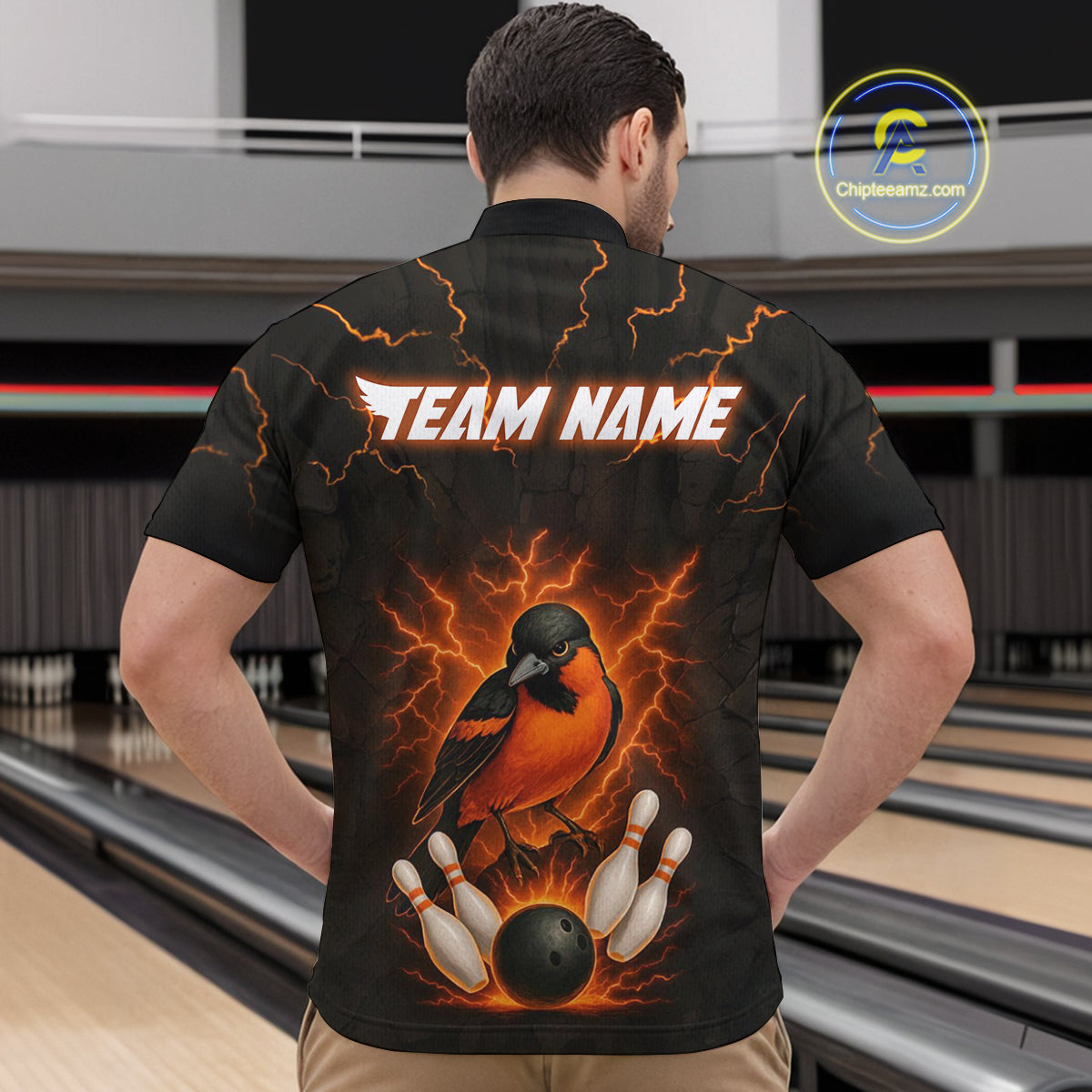 Custom Thunder Lightning Orioles Bowling Shirt Polo & Quarter-Zip Bowling Team League Bowling Jersey QZT716