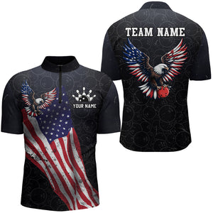 Personalized US Flag Bowling Shirt Eagle Bowling Jersey Quarter-Zip Shirt Bowling for Men QZT274