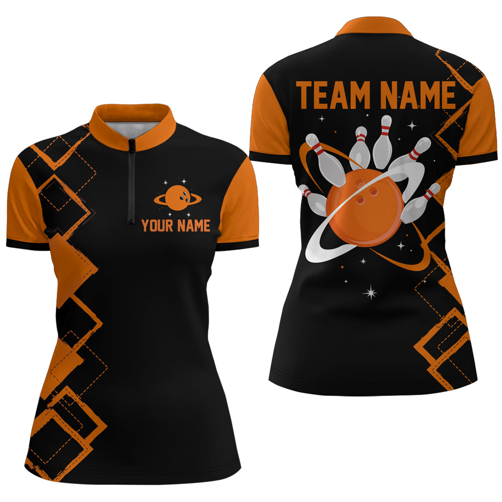 Black & Orange Bowling Shirts Customized Camo Bowling Jersey 1/4 Zip Shirt QZT431