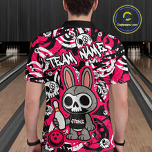 Load image into Gallery viewer, Custom Pink Skull Bunny Bowling Shirt Gothic Men Bowling Team League Polo &amp; 1/4-Zip Bowling Unisex Halloween QZT747