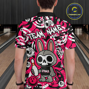 Custom Pink Skull Bunny Bowling Shirt Gothic Men Bowling Team League Polo & 1/4-Zip Bowling Unisex Halloween QZT747