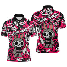 Load image into Gallery viewer, Custom Pink Skull Bunny Bowling Shirt Gothic Men Bowling Team League Polo &amp; 1/4-Zip Bowling Unisex Halloween QZT747