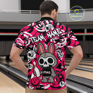 Custom Pink Skull Bunny Bowling Shirt Gothic Men Bowling Team League Polo & 1/4-Zip Bowling Unisex Halloween QZT747
