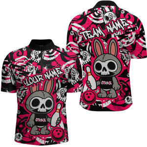 Custom Pink Skull Bunny Bowling Shirt Gothic Men Bowling Team League Polo & 1/4-Zip Bowling Unisex Halloween QZT747