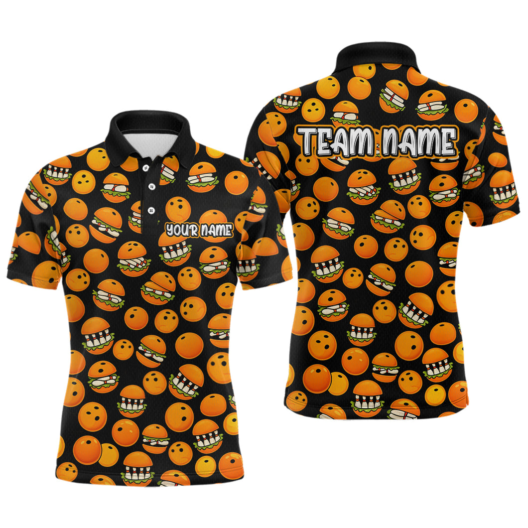 Funny Orange Hamburger Bowling Shirt  for Men Food Bowling Team League Polo & 1/4 Zip Bowling Jersey QZT724