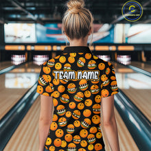 Load image into Gallery viewer, Funny Orange Hamburger Bowling Shirt  for Women Food Bowling Team League Polo &amp; 1/4 Zip Bowling Jersey QZT724