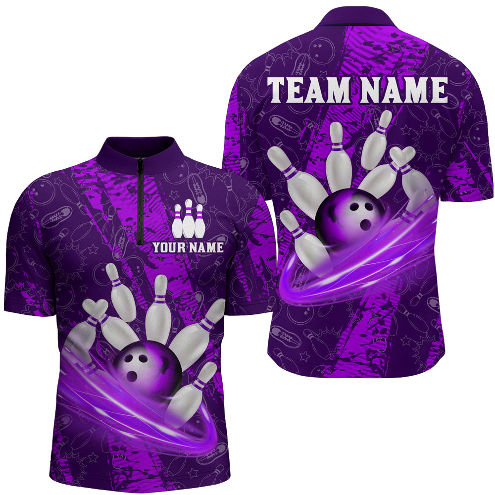 Custom Men 3D Bowling Shirts Bowling Team Jersey 1/4 Zip Bowlers Gifts Multicolor QZT473