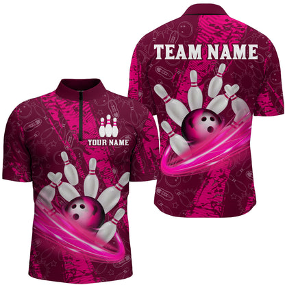 Custom Men 3D Bowling Shirts Bowling Team Jersey 1/4 Zip Bowlers Gifts Multicolor QZT473