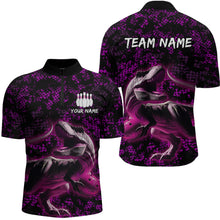 Load image into Gallery viewer, Custom Purple Bowling Shirt Dinosaur Bowling Jersey Quarter Zip Bowling League QZT632