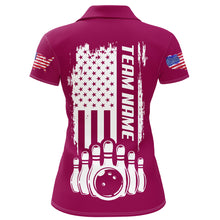 Load image into Gallery viewer, Women&#39;s Bowling Shirt Pink Polo Bowling Shirt Personalized Patriotic Bowling Shirt QZT281