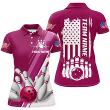 Load image into Gallery viewer, Women&#39;s Bowling Shirt Pink Polo Bowling Shirt Personalized Patriotic Bowling Shirt QZT281